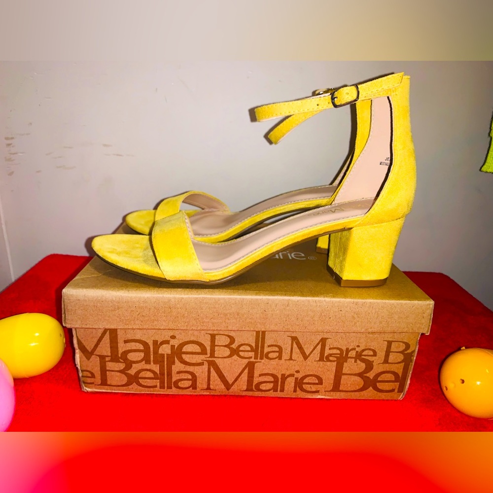 Mustard yellow block heels